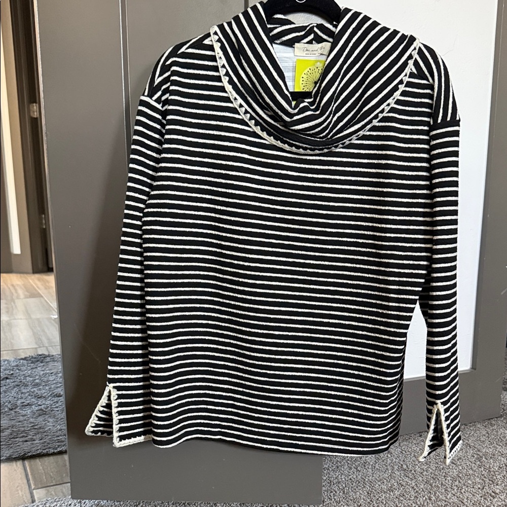 Doe & Rae Black and White Striped Cowl Neck Sweater